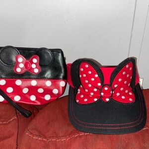 Disney Red & Black Minnie Mouse Visor with Polka Dot Wristlet